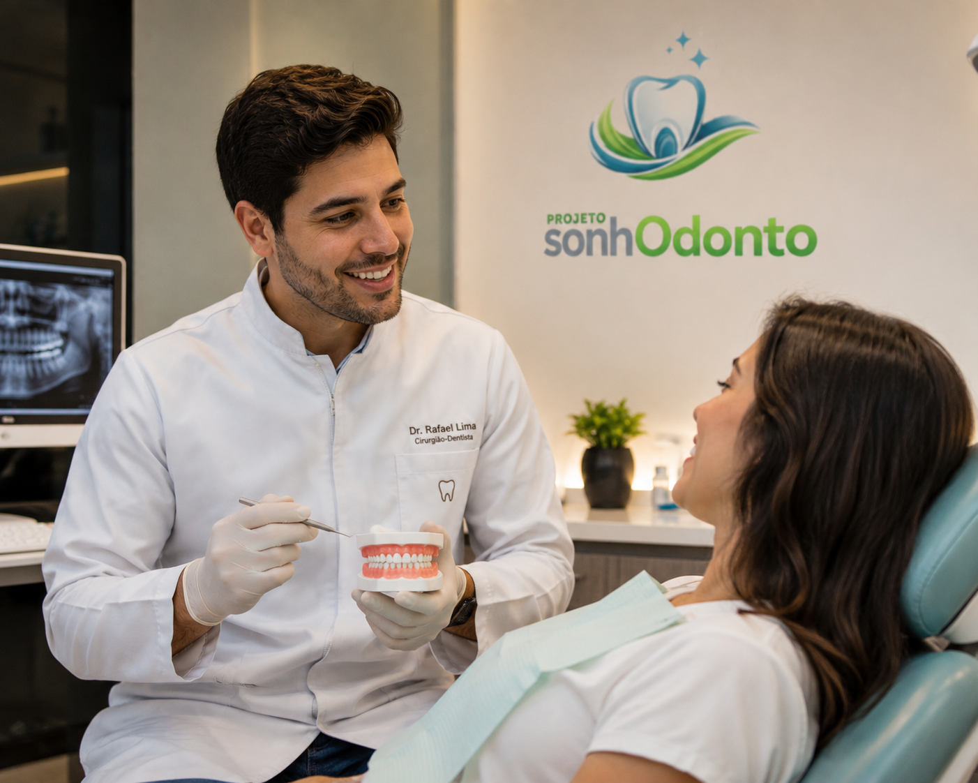 Paciente sorrindo na sonhOdonto